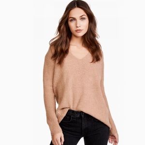Madewell Woodside Wool V Neck Tan Sweater